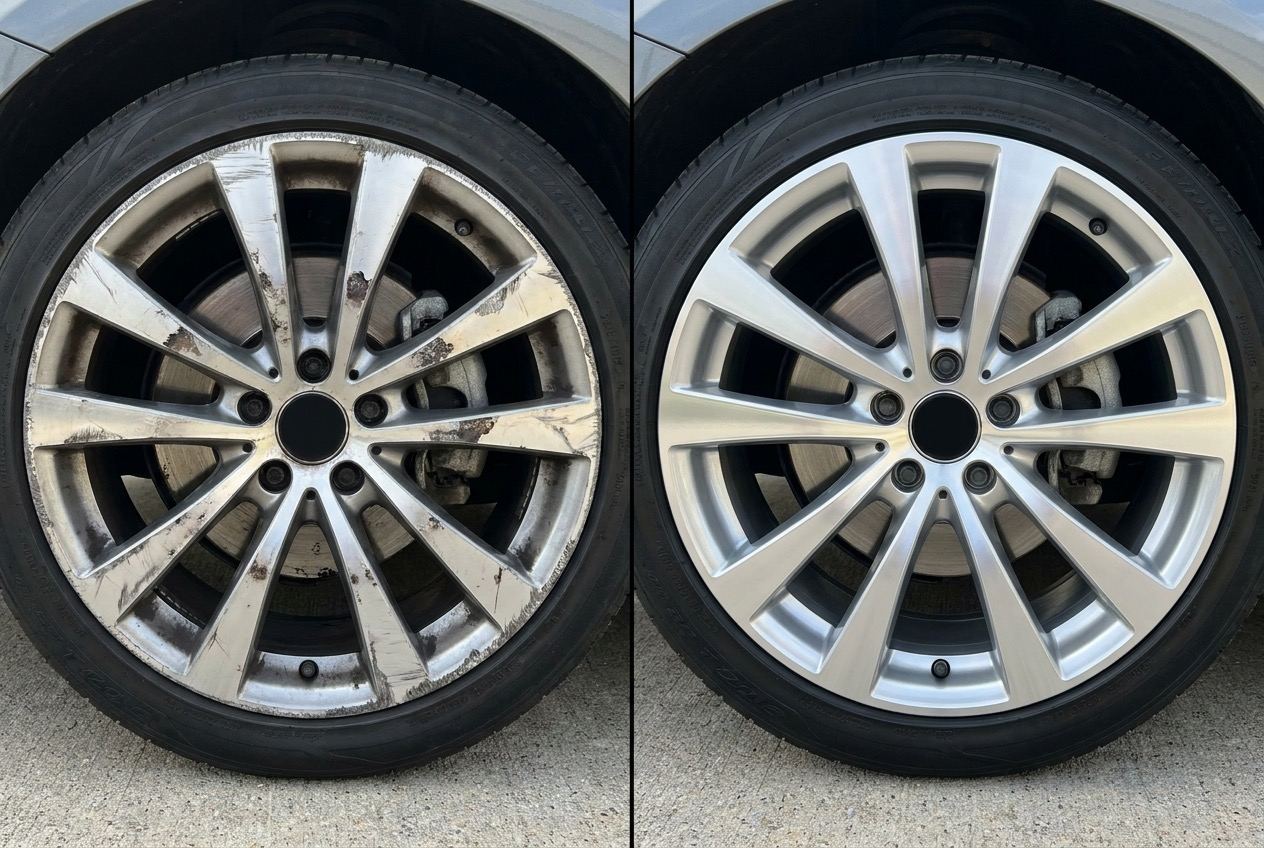 Machined alloy wheel refinished